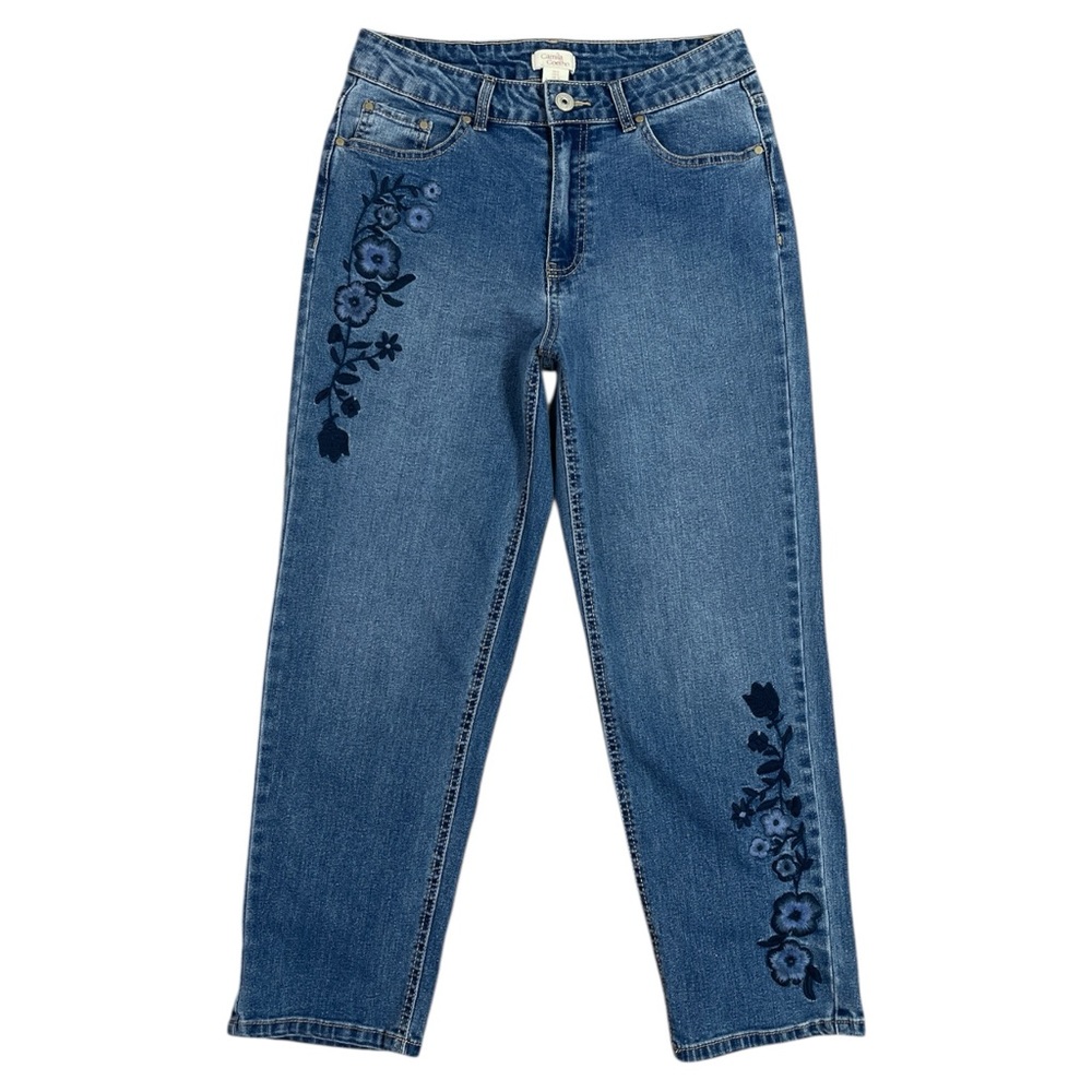 Camila Coelho Floral Embroidered Straight Leg Ankle Jeans Size 6